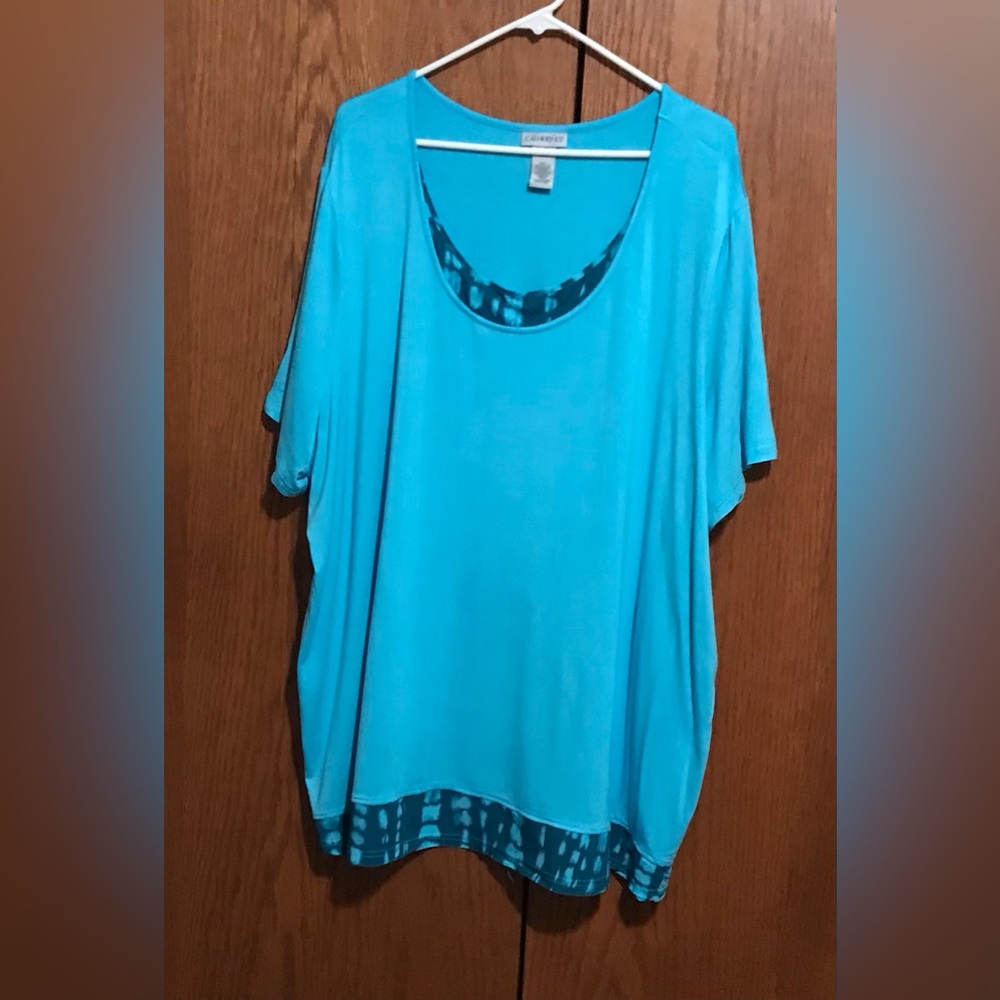 Catherines Size 2XWP Blue Women's Layered Scoop Neck Top Shirt